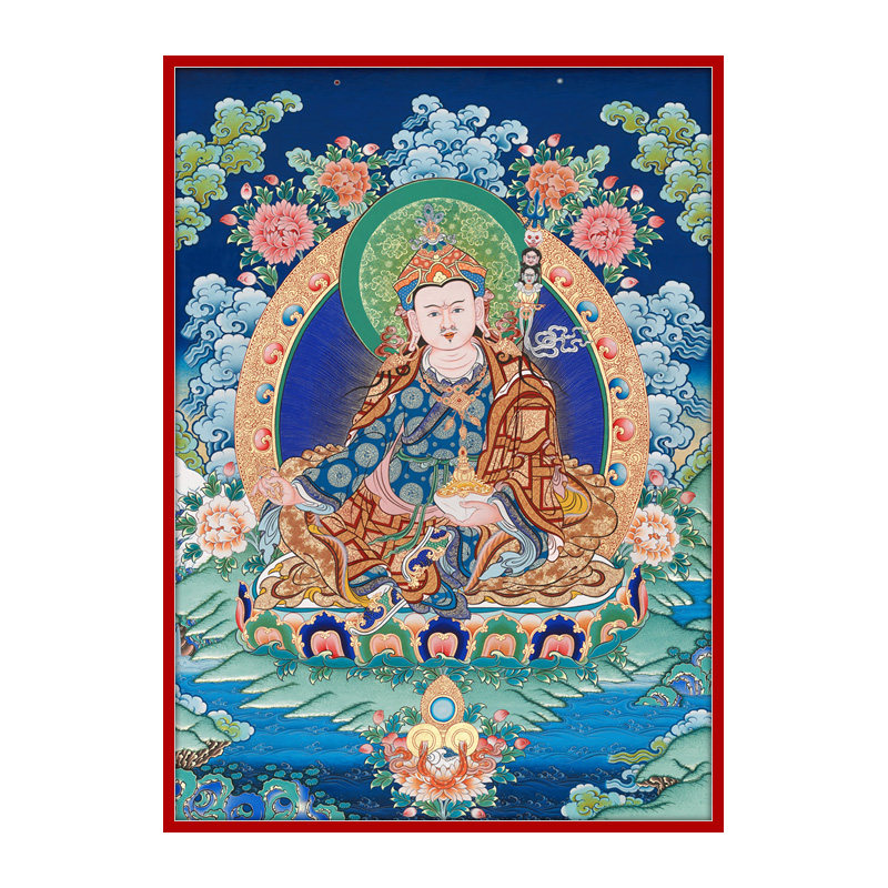 莲花生大师单尊唐卡西藏热贡客厅玄关背景佛堂供奉新中式装饰挂画