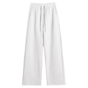 窄版浅灰色运动裤华棉女春秋显瘦直筒裤新款高腰垂感软糯阔腿裤