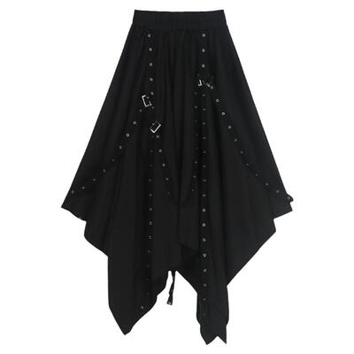 春季街头朋克织带扣雪纺半身裙