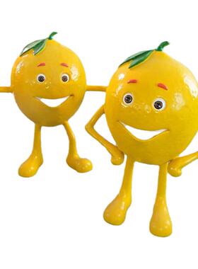 轻奢仿真水果柠檬杯模型玻璃钢雕塑奶茶店招牌门卡通公仔装饰摆件