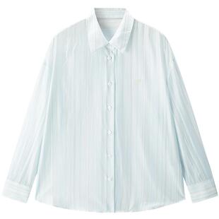 乐町韩系千金蓝色条纹休闲宽松印花衬衫2025夏季新款轻薄通勤上衣