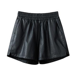 皮短裤女小个子2025新款秋冬外穿松紧高腰侧开叉超火PU皮阔腿靴裤