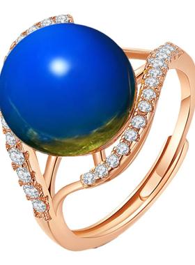 创意设计时尚名媛风镀 18K玫瑰金镶嵌优化蓝珀琥珀戒指送长辈礼物