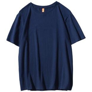 240g美式复古重磅厚实纯棉潮牌宽松宝蓝色纯色圆领短袖T恤男女款