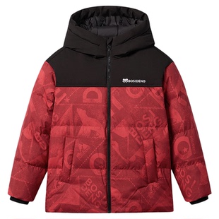 波司登儿童羽绒服2025新款连帽短款男童新年红加厚女童装马到成功