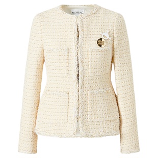 商场同款 摩萨克2026春新款白金小香风粗花呢收腰中长款外套女