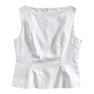 法式优雅白色收腰背心无袖上衣+简约a字中长半身裙伞裙亚麻套装