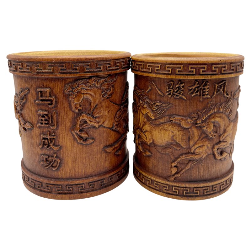 智琼竹制手工雕刻圆形笔筒