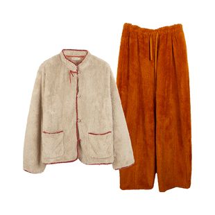 朵朵可可服睡衣女2025秋冬新款加厚立领新中式双面绒珊瑚绒家居套