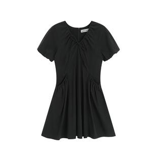 Bobbybecky甜美简约V领泡泡袖收腰显瘦百搭白月光连衣裙