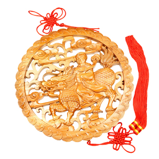 桃木八卦麒麟木雕挂件卧室求福客厅玄关喜庆圆形客厅玄关装饰礼品