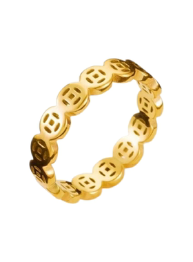 铜钱戒指钛钢不掉色钱多多素圈戒指旺财偏财戒指男士女士招财转运