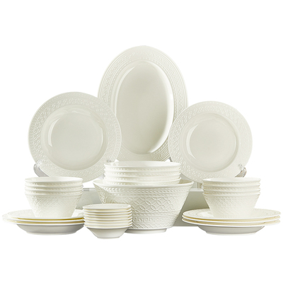 若岚纯白釉下彩骨瓷碗盘家用餐具