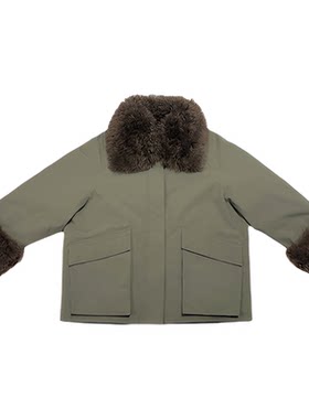 鹅绒可拆卸毛领翻领工装风羽绒服