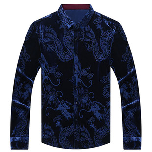 商务休闲加绒保暖花衬衫男冬季金丝绒加厚花衬衣一体绒中年爸爸装