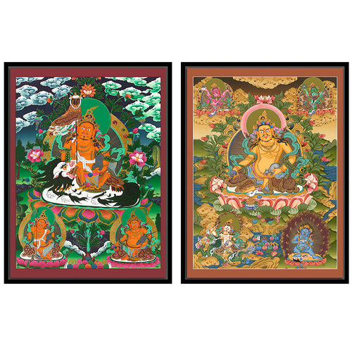 西藏唐卡五路财 神中式客厅玄关书房佛堂禅意茶室装饰画挂轴画