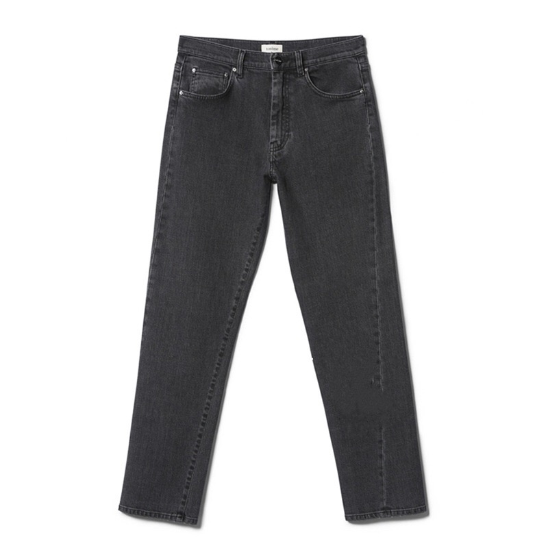 北欧小众复古牛仔裤烟灰水洗vintage不对称剪裁Momjeans九分直筒