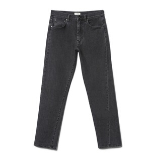 北欧小众复古牛仔裤烟灰水洗vintage不对称剪裁Momjeans九分直筒