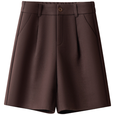 毛呢款外穿五分裤女秋冬2025新款直筒短裤气质咖色高腰中裤休闲裤