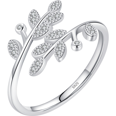 MODIAN开口可调节925银树叶戒指