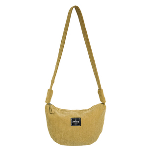 sobag秋冬灯芯绒单肩斜挎帆布包女日系黄色文艺大容量通勤饺子包