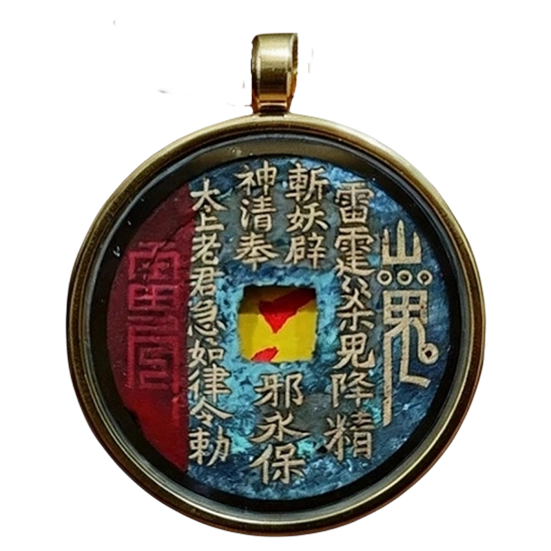 山鬼花钱吊坠真品赵公明紫薇讳平安护符本命年男女士项链