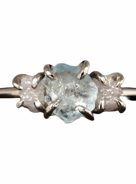 女士白金黄金海蓝宝石钻石戒指