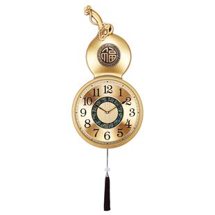 仿铜轻奢挂钟客厅舵手葫芦福字静音新款挂表时尚中式挂墙装饰时钟