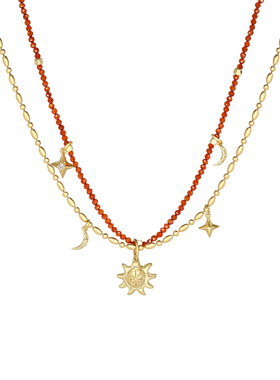 LAZY CIRCLES暖日流光项链红玛瑙串珠星星月亮吊坠锁骨链圣诞节