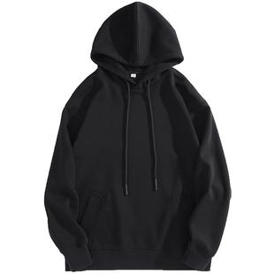 hansca美式重磅加绒连帽卫衣男士2024秋冬季纯色套头帽衫上衣外套