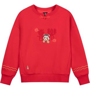 暇步士童装女童加绒卫衣25冬大童新年款上衣儿童拜年服保暖套头衫