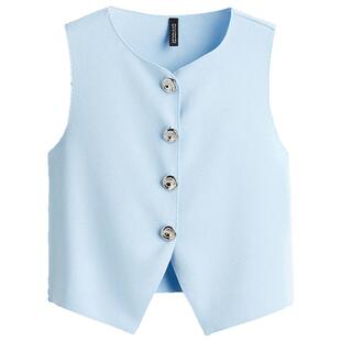 HM女装马甲冬季波嬉风穿搭短款柔软修身短马夹1292064