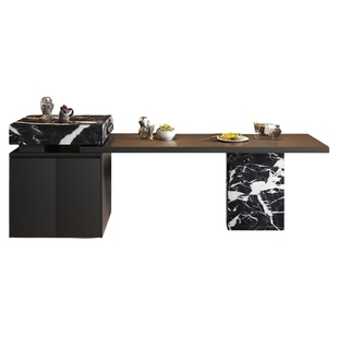 意式极简高端岛台餐桌一体可伸缩高级感岩板大户型中倒台厨房导台