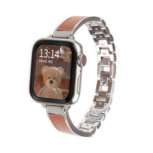金属间皮手镯适用iwatchs9手表带s10新款的applewatchs9手表带11小众s8s7苹果手表链s6高级感5女款iwatchse34