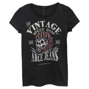 超值T恤 正品ABLE JEANS女士夏季全棉短袖印花体恤半袖街头t恤衫