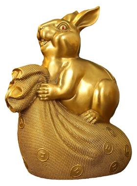 纯黄铜兔子摆件招财钱袋兔12生肖兔年吉祥物客厅家居装饰工艺礼品