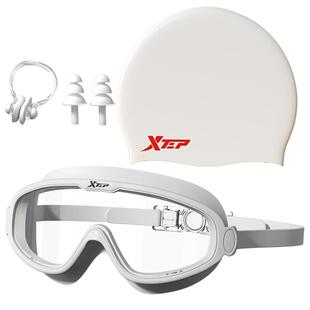 特步泳镜女士带度数高清防雾防水近视男新款大框游泳眼镜泳帽套装