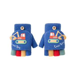 宝宝手套冬季保暖加绒男孩男童小童2-5岁两三岁半指翻盖冬天儿童