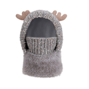 儿童帽子女孩冬季口罩围脖一体毛绒帽新款加绒保暖护耳防风帽男童