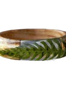 树脂木质复古天然绿色蕨类戒指