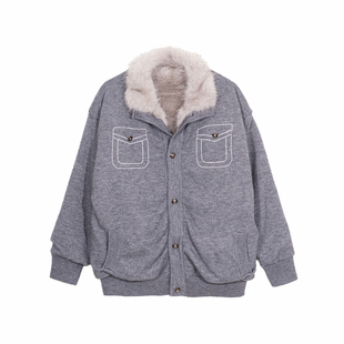 Hualun冬季座山雕毛领外套男生针织夹克棉服男款韩版加厚保暖棉衣