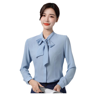 巴慕拉领创宝马4S店修身春夏季女士蓝色长袖衬衫工装工作服衬衣