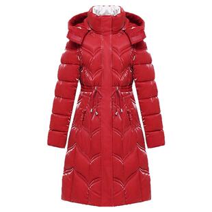红色可拆卸帽棉服女冬中长款加厚修身显瘦保暖收腰棉衣外套2025