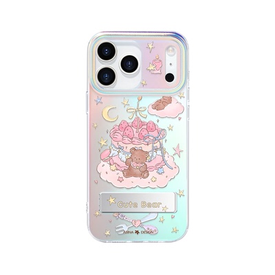 云糕小熊适用苹果17Promax手机壳隐藏式一体支架iPhone16Pro保护套Co3全包13pm可爱14防摔ip15新款高级感好看