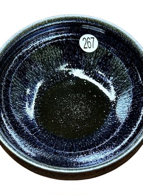 建阳建盏孔夫寺龙窑柴烧原矿釉古法氧化烧黑底银蓝滴香炉主人杯
