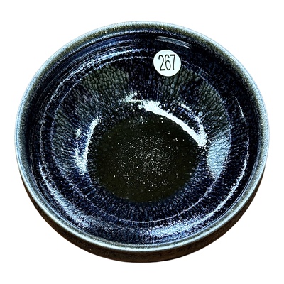 建阳建盏孔夫寺龙窑柴烧原矿釉古法氧化烧黑底银蓝滴香炉主人杯