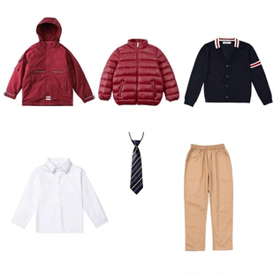 儿童枣红色羽绒冲锋衣防风羽绒服私立贵族学校秋冬季校服班服套装