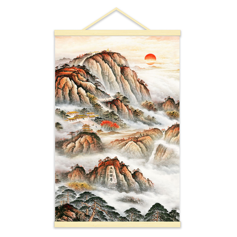 泰山日出无水时尚风实木墙壁国画