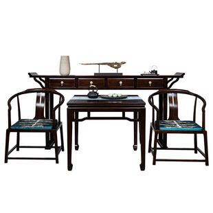 新中式中堂六件套实木八仙桌农村客厅堂屋案台柜乌金木条案八仙桌