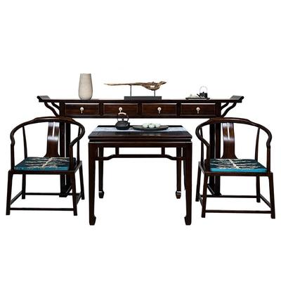 新中式中堂六件套实木八仙桌农村客厅堂屋案台柜乌金木条案八仙桌